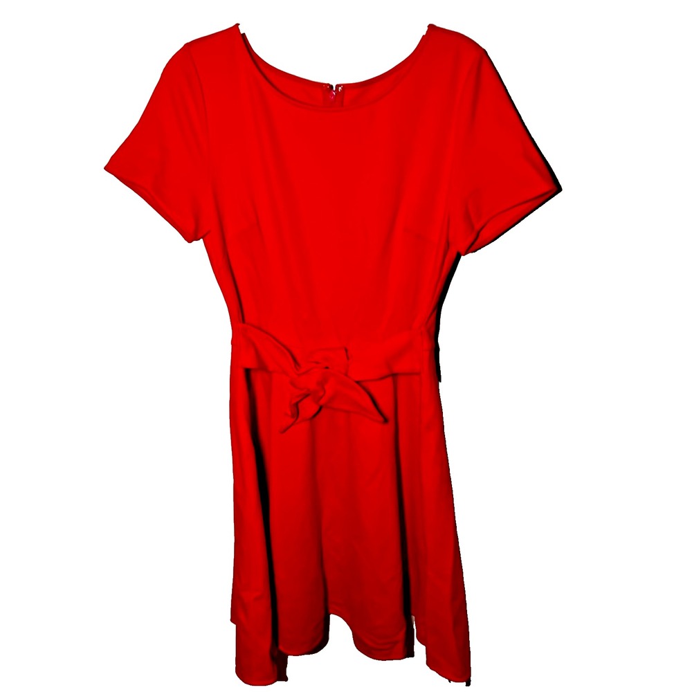 Kate Spade New York Short Sleeve Dress Tie Waist Stretch ZipperBack M Bright Red